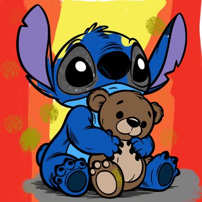 stitch hugging a teddy bear