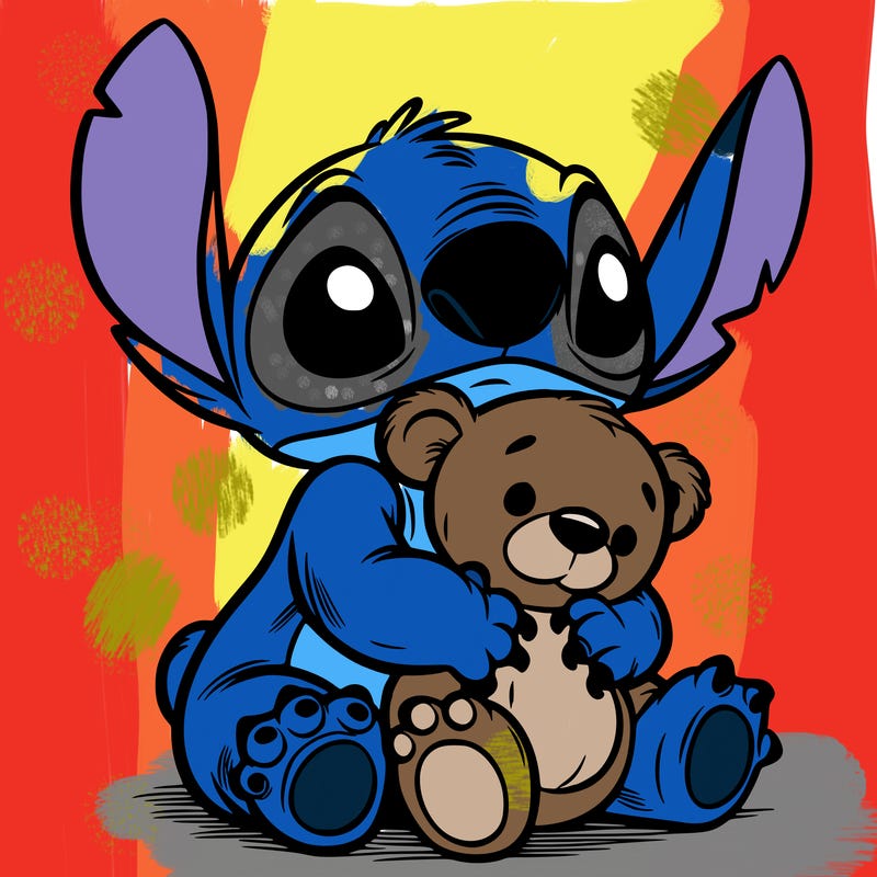 stitch hugging a teddy bear