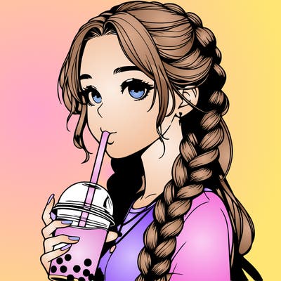 realistic girl with braided hair drinking boba