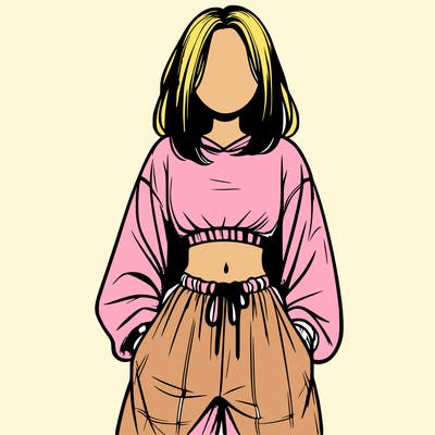 realistic girl faceless with baggy pants and a crop top