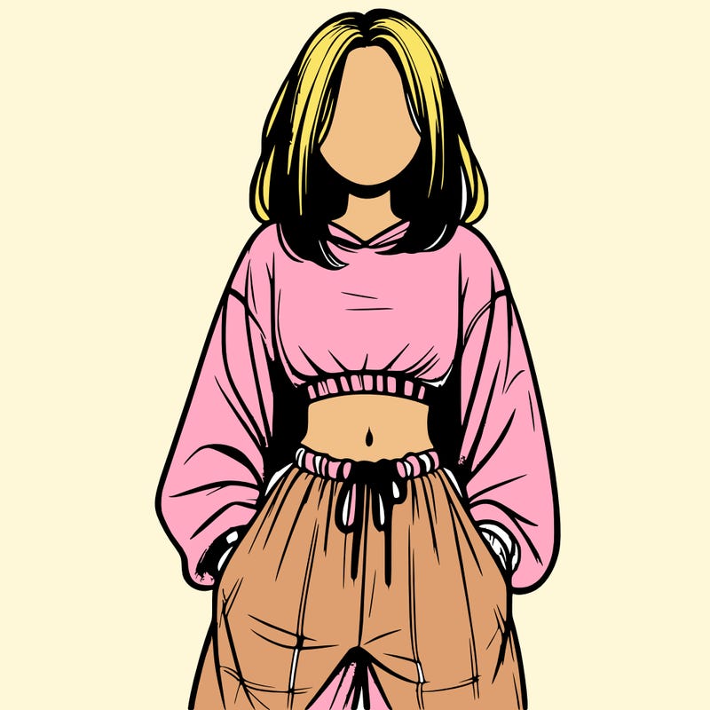realistic girl faceless with baggy pants and a crop top