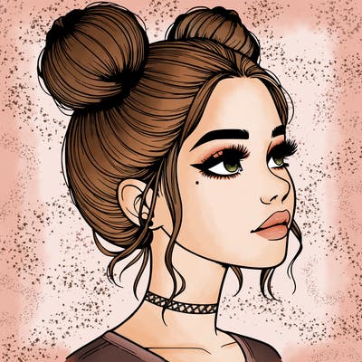 realistic girl with buns on the top of her head