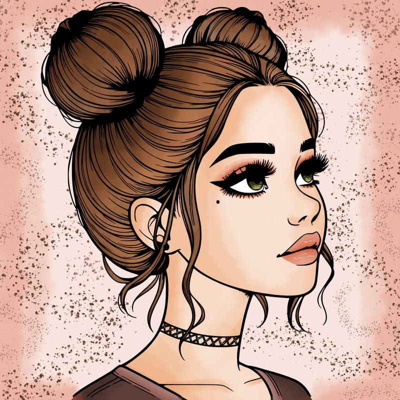 realistic girl with buns on the top of her head