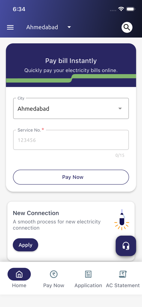 Torrent Power Connect - Torrent Power Connect app interface showing options to pay electricity bills instantly and apply for a new connection