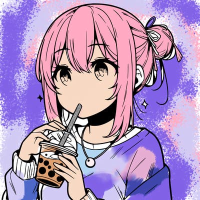 manga character drinking boba