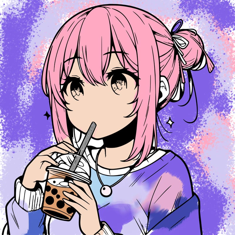 manga character drinking boba