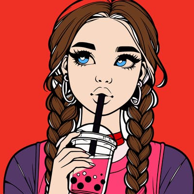 realistic girl with braided hair drinking boba