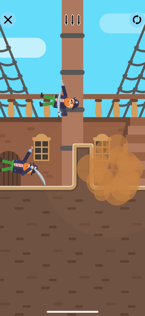 Mr Ninja gameplay showing pirate enemies on a ship