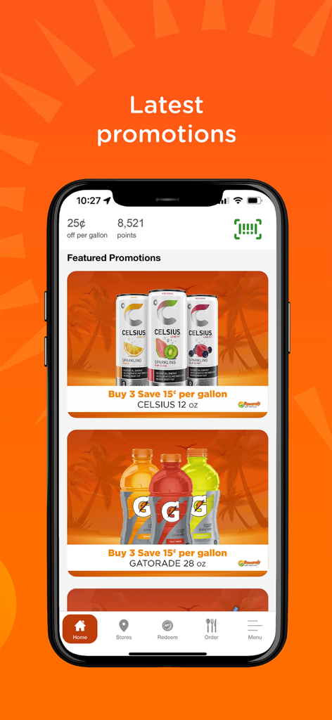 MY MAPCO app screen showing featured promotions for drinks and fuel discounts