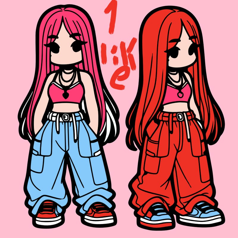 girl in baggy pants crop top and long hair