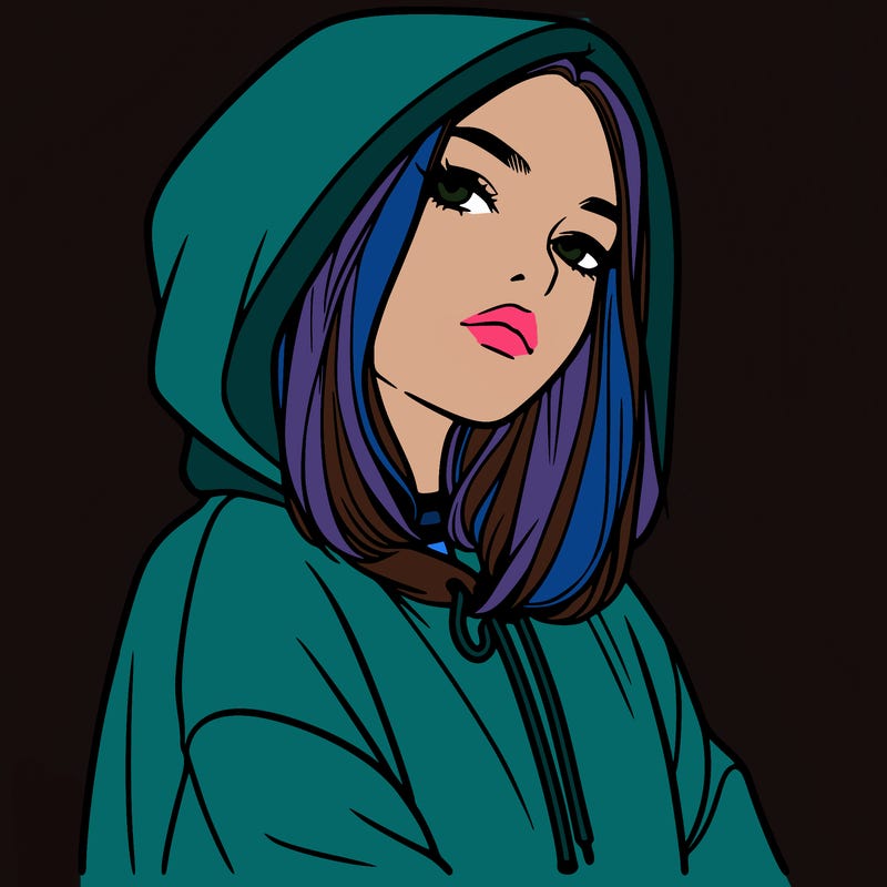 a realistic girl in a hoodie