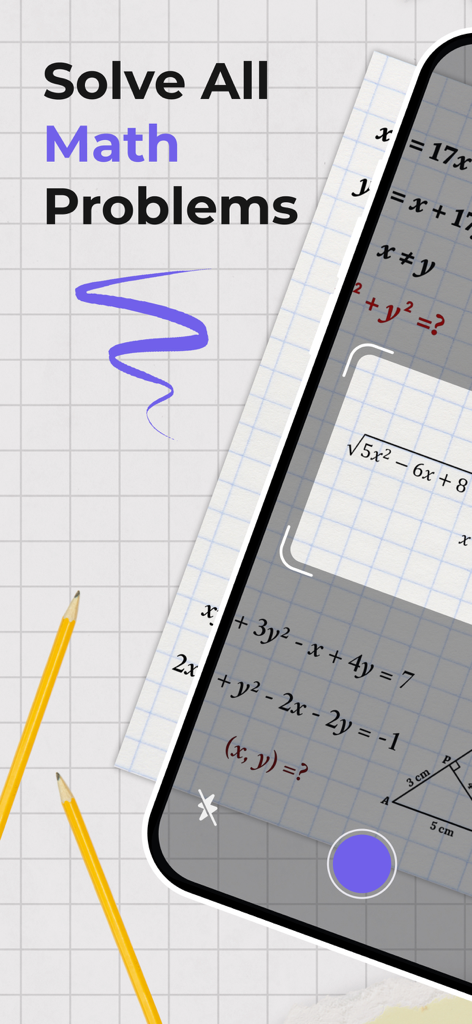Math Solver - Homework Helper - A smartphone using the Math Solver app to scan and solve complex math equations on a piece of graph paper