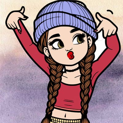 realistic teenage girl with braids and a beanie and crop top doing 🫶🏼