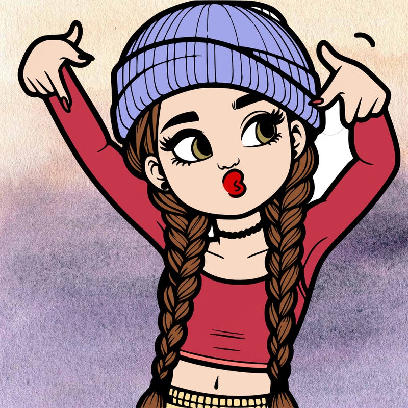 realistic teenage girl with braids and a beanie and crop top doing 🫶🏼