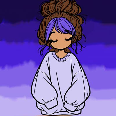 girl with baggy sweatshirt and messy bun