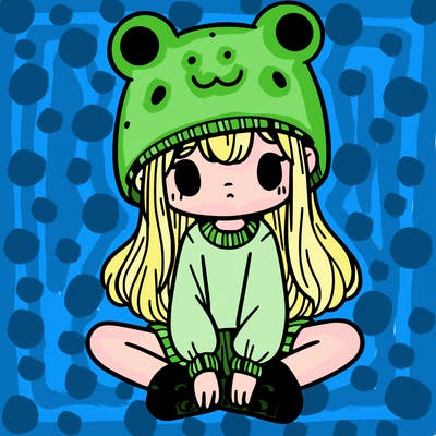 a girl wearing a frog hat and some frog socks
