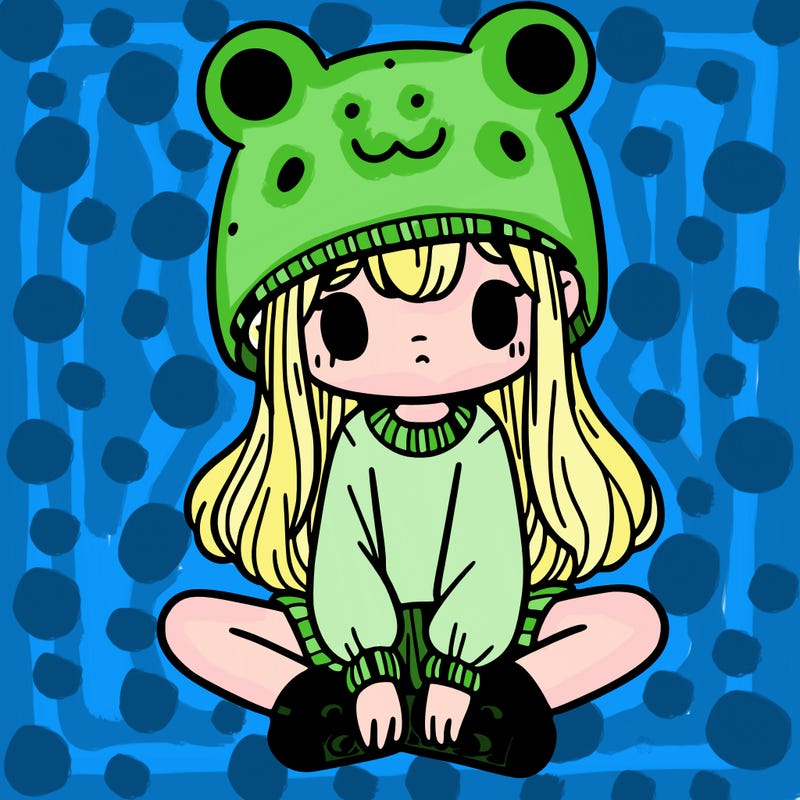 a girl wearing a frog hat and some frog socks