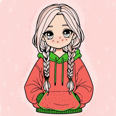 a realistic girl with a oversized hoodie and she has braids
