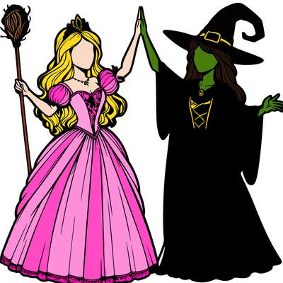 detailed realistic split of a princess and a witch