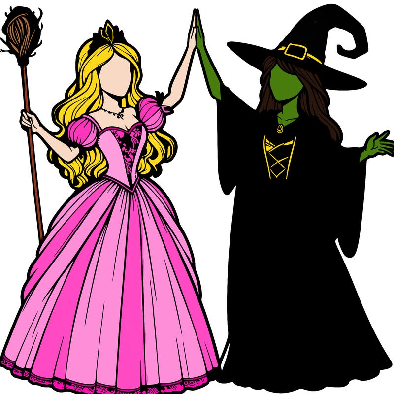 detailed realistic split of a princess and a witch