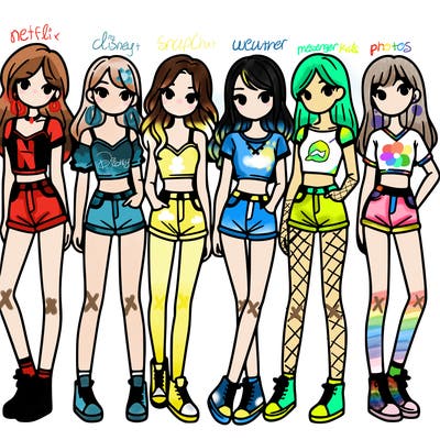 a group of girls wearing crop tops and shorts