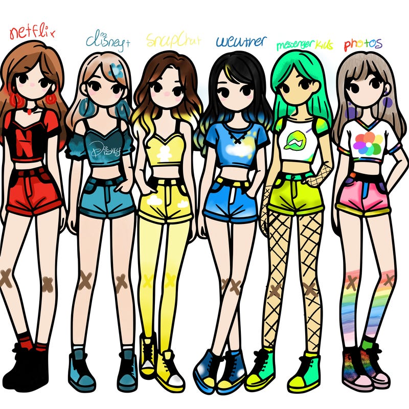 a group of girls wearing crop tops and shorts