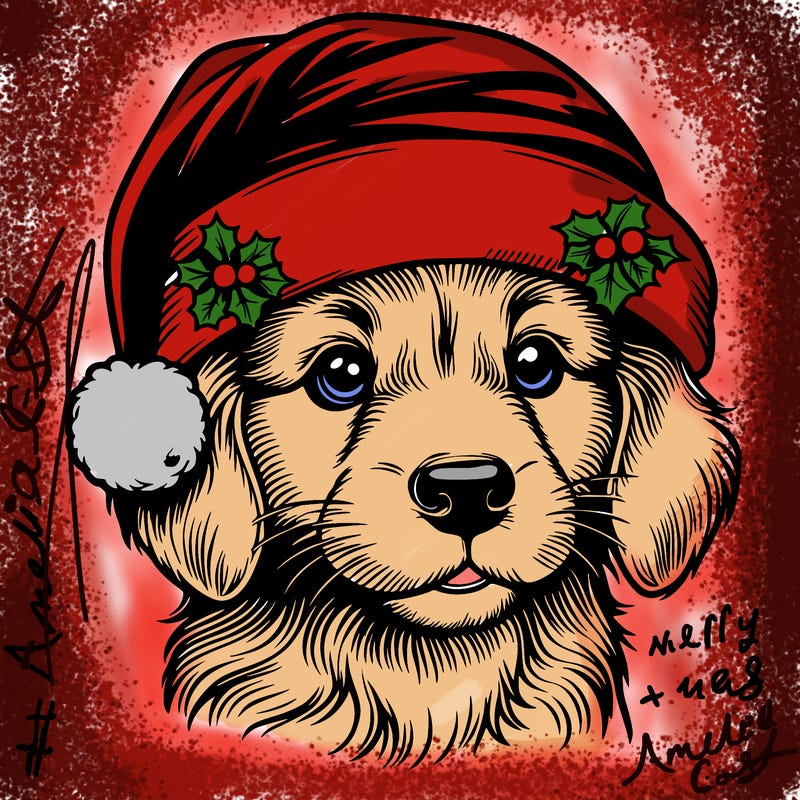 realistic dog wearing a santa hat