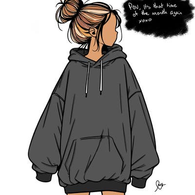 realistic girl with a oversized sweatshirt on and a bun