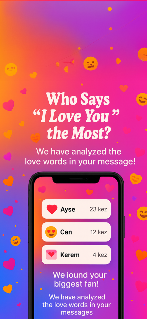 WaRecap - Chats Analyzer - App screen showing a leaderboard of who says I love you the most in WhatsApp chats