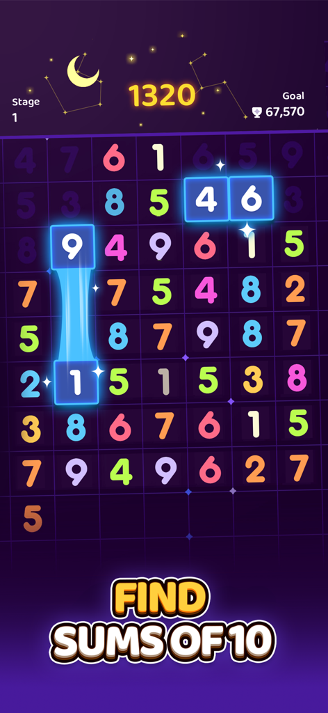 Number Master: Ten Pair Puzzle - Jeu Number Master Ten Pair Puzzle montrant des chiffres correspondants dont la somme est dix