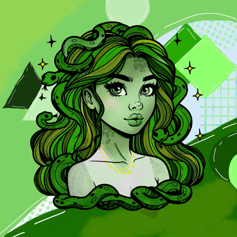 realistic girl with snakes as hair