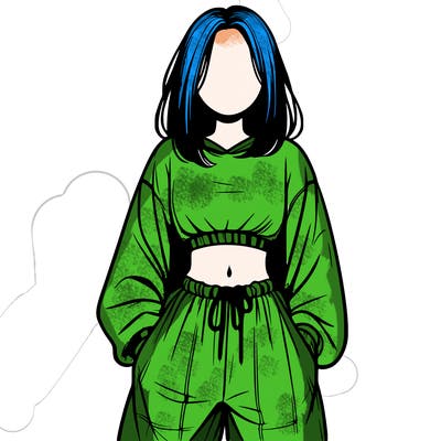 realistic girl faceless with baggy pants and a crop top