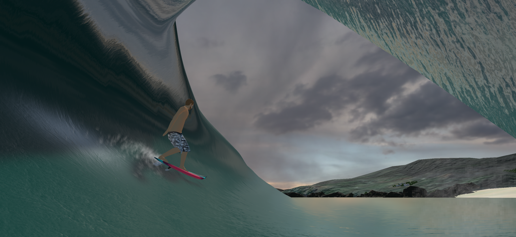 YouRiding - Surf and Bodyboard - A surfer riding inside a large barrel wave in the YouRiding mobile game