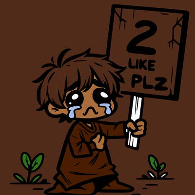 small poor toddler crying with sign that says 2 like plz