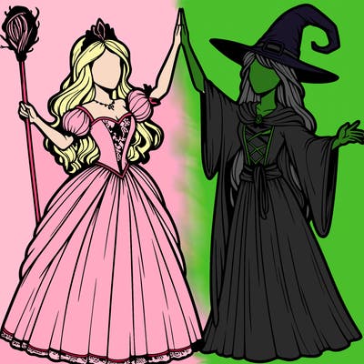 detailed realistic split of a princess and a witch