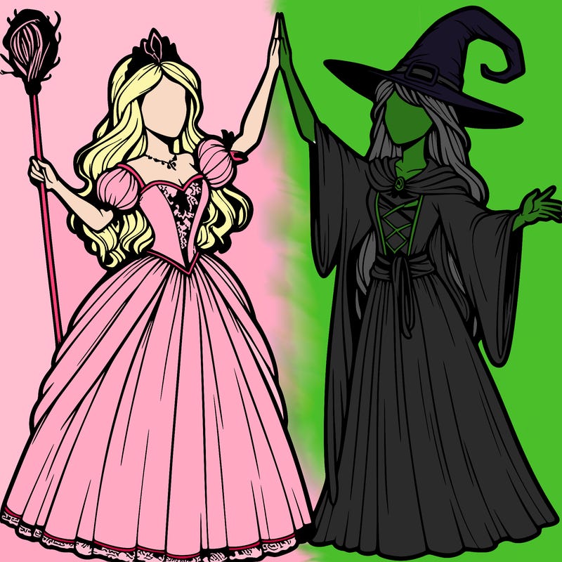 detailed realistic split of a princess and a witch