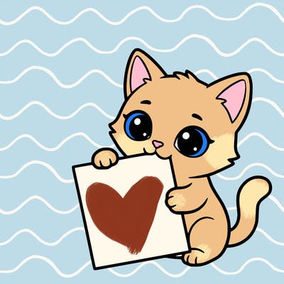 a small cat with a blank sheet of paper in its hand. the cat is sooooooo cute!