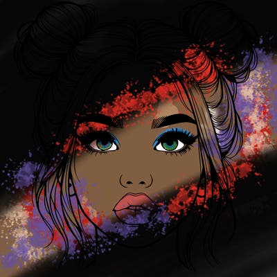 realistic girl with two buns on her hair and lips