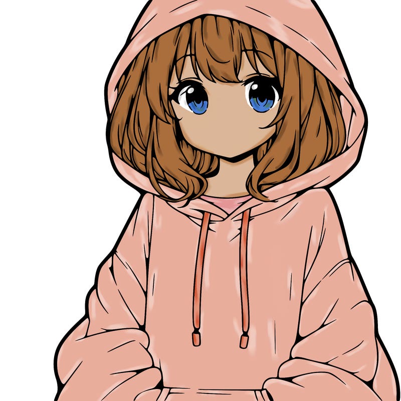 anime girl wearing an oversized hoodie