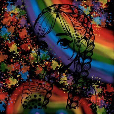 realistic girl with braided hair drinking boba