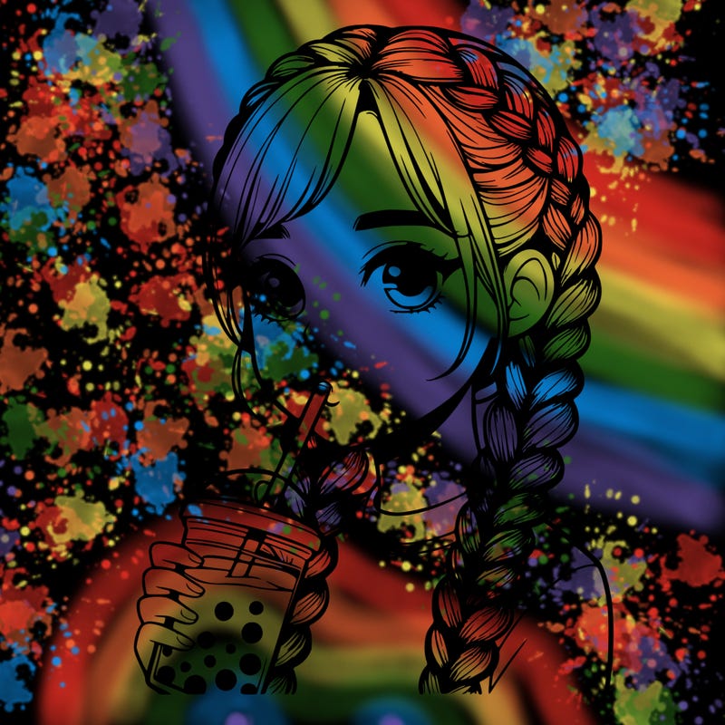 realistic girl with braided hair drinking boba