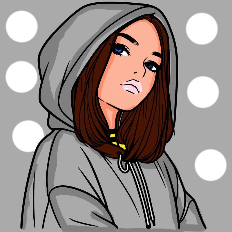 a realistic girl in a hoodie