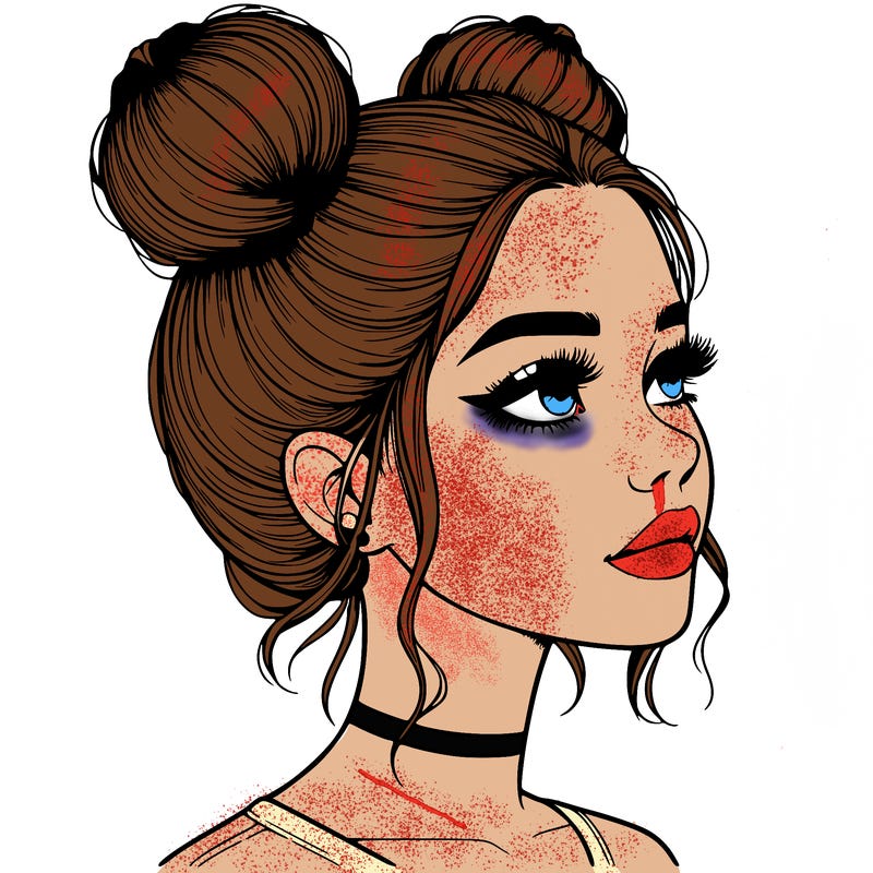 realistic girl with buns on the top of her head