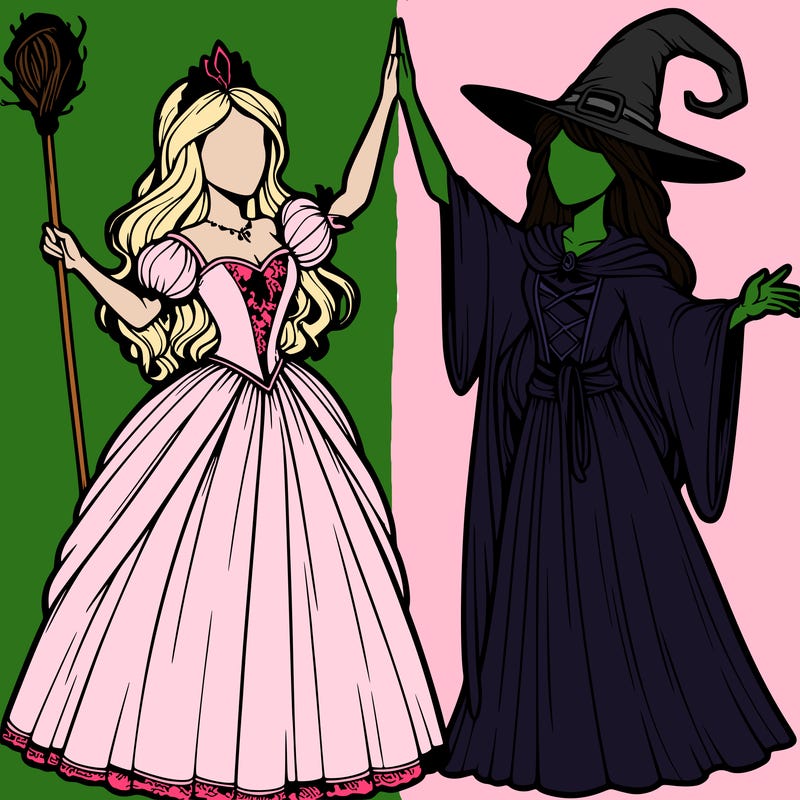 detailed realistic split of a princess and a witch