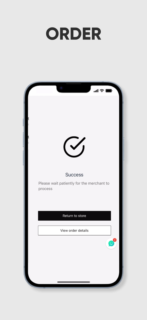 W.STUDIO B2B mobile app success screen after placing a wholesale order