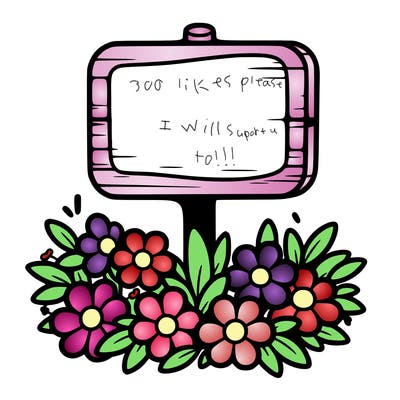 blank sign with flowers around it