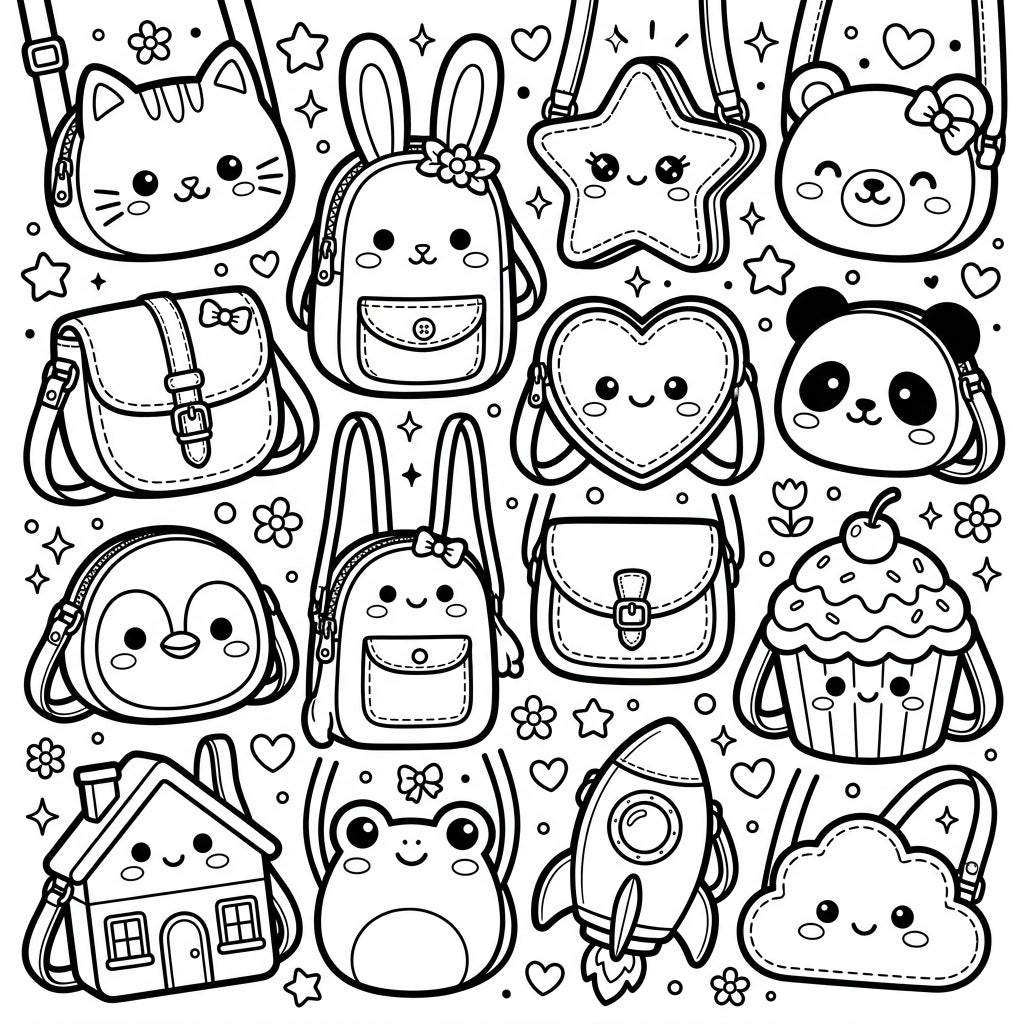 Bolsos Cruzados Kawaii para Colorear - Descarga Gratis — Color Pop