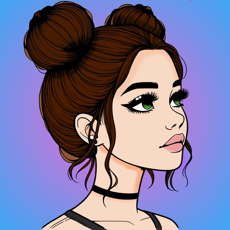 realistic girl with buns on the top of her head