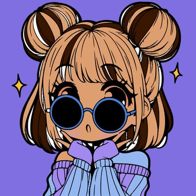 manga girl with hairbuns and sun shape sunglasses