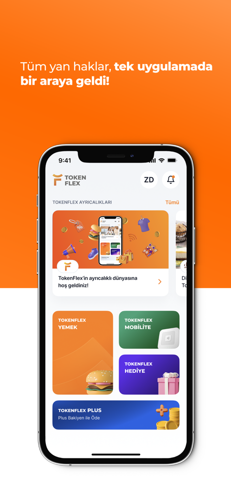 TokenFlex - TokenFlex mobile app interface on a smartphone screen showing sections for meal mobility and gift benefits